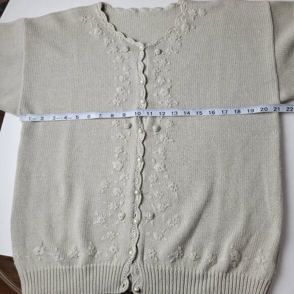 KNIT button up short sleeve embroidered cardigan sweater top M - Picture 8 of 10